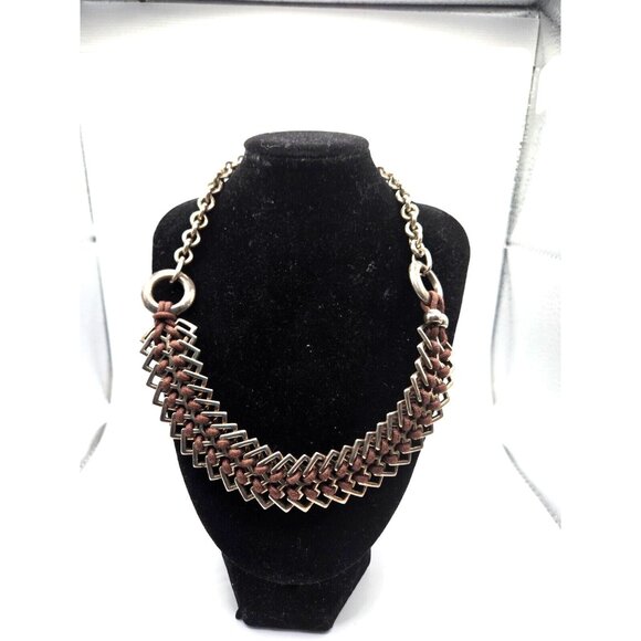 Ciclon Signed Modernist Leather wrap necklace made in Spain Vintage 18" - Picture 4 of 8